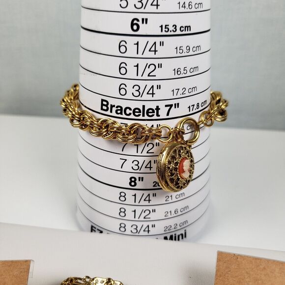 Vintage Victorian Lady Cameo Lot Bracelet Earrings Pendant Brooch Pin Gold Tone - Picture 15 of 15